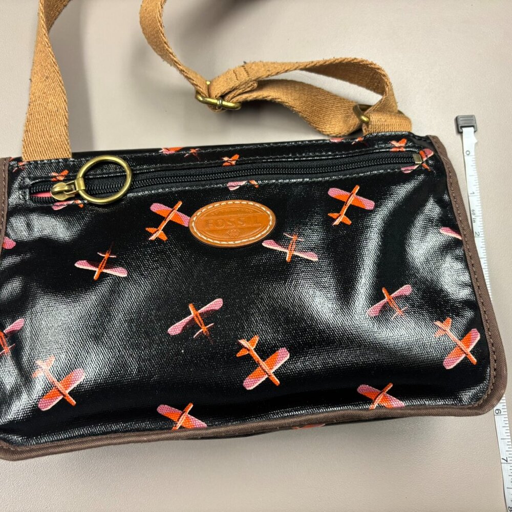 Fossil Airplane Black Crossbody Slim Purse New Condition RARE - Picture 2 of 4